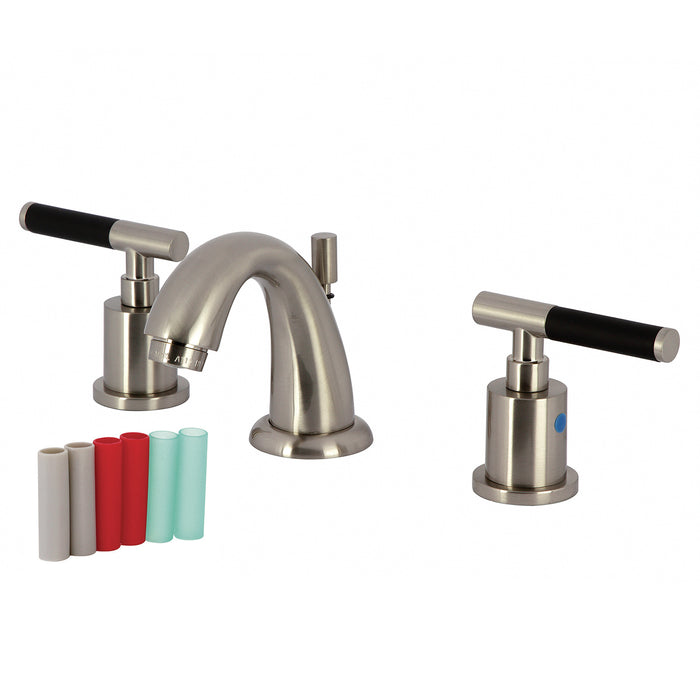 Kingston Tulare KB8918CKL - Kaiser Two-Handle 3-Hole Deck Mount Widespread Bathroom Faucet with Pop-Up Drain, Brushed Nickel