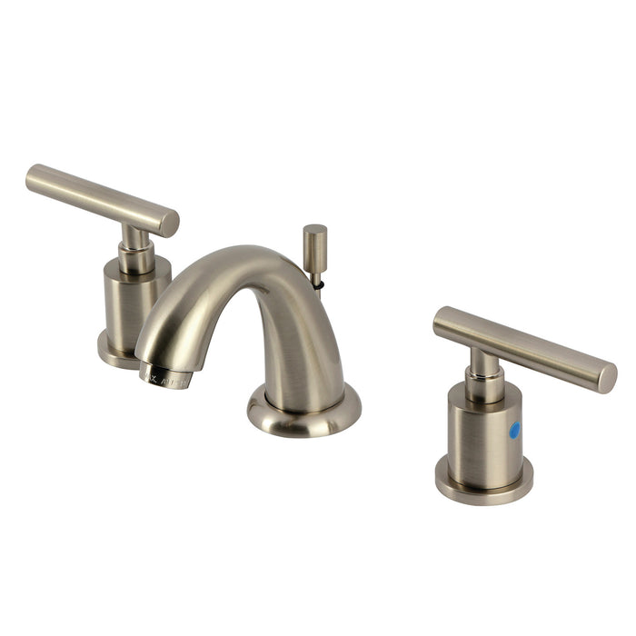 Kingston Tulare KB8918CML - Manhattan Two-Handle 3-Hole Deck Mount Widespread Bathroom Faucet with Pop-Up Drain, Brushed Nickel