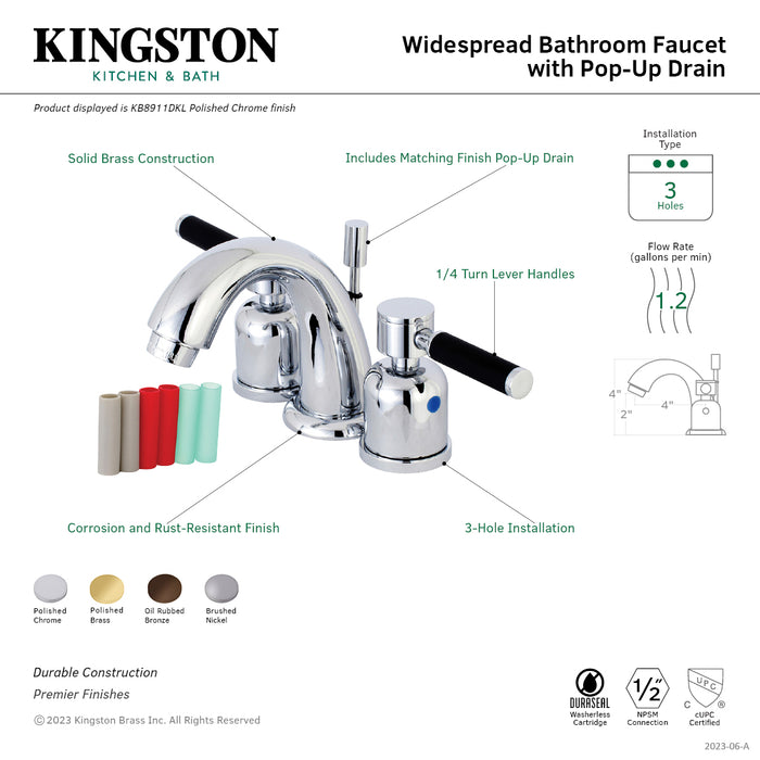 Kaiser KB8918DKL Two-Handle 3-Hole Deck Mount Widespread Bathroom Faucet with Plastic Pop-Up, Brushed Nickel