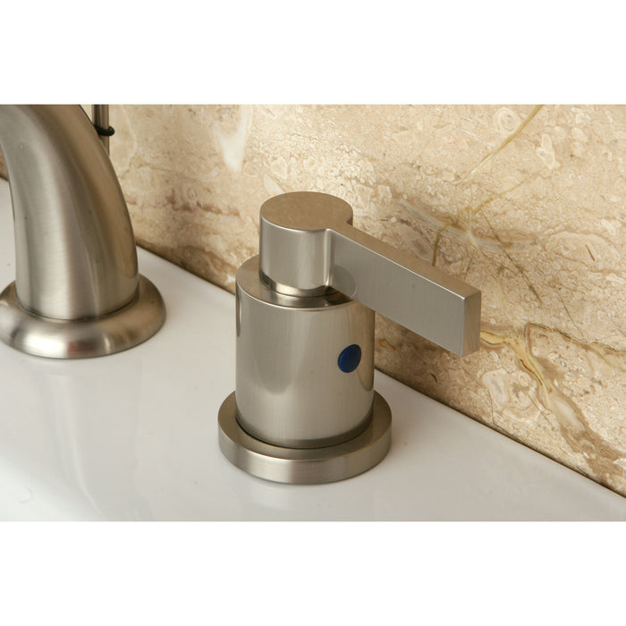 Kingston Tulare KB8918NDL - NuvoFusion Two-Handle 3-Hole Deck Mount Widespread Bathroom Faucet with Pop-Up Drain, Brushed Nickel