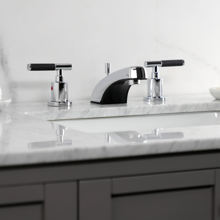 Kingston Tulare KB8921CKL - Kaiser Two-Handle 3-Hole Deck Mount Widespread Bathroom Faucet with Pop-Up Drain, Polished Chrome