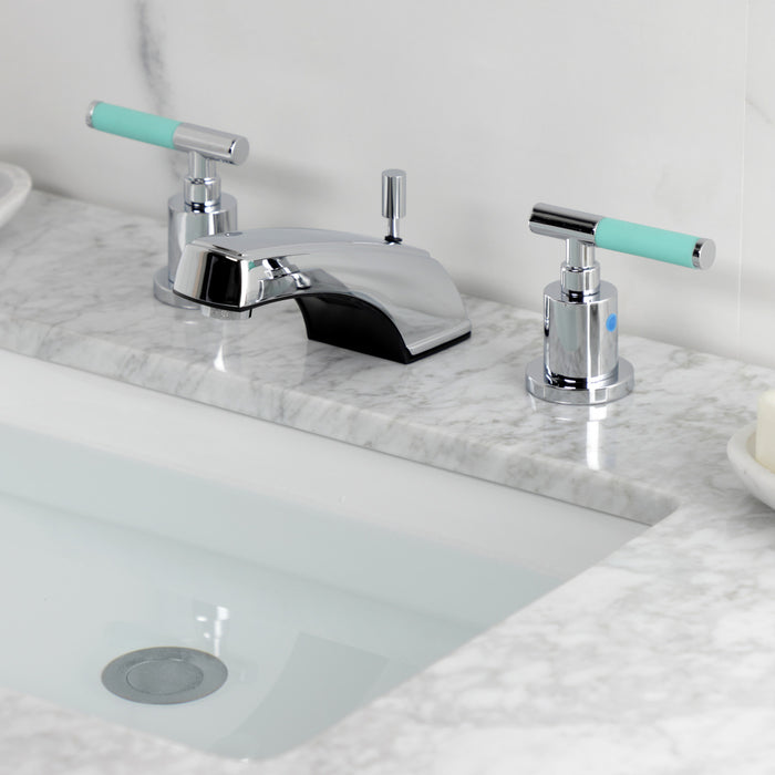 Kingston Tulare KB8921CKL - Kaiser Two-Handle 3-Hole Deck Mount Widespread Bathroom Faucet with Pop-Up Drain, Polished Chrome