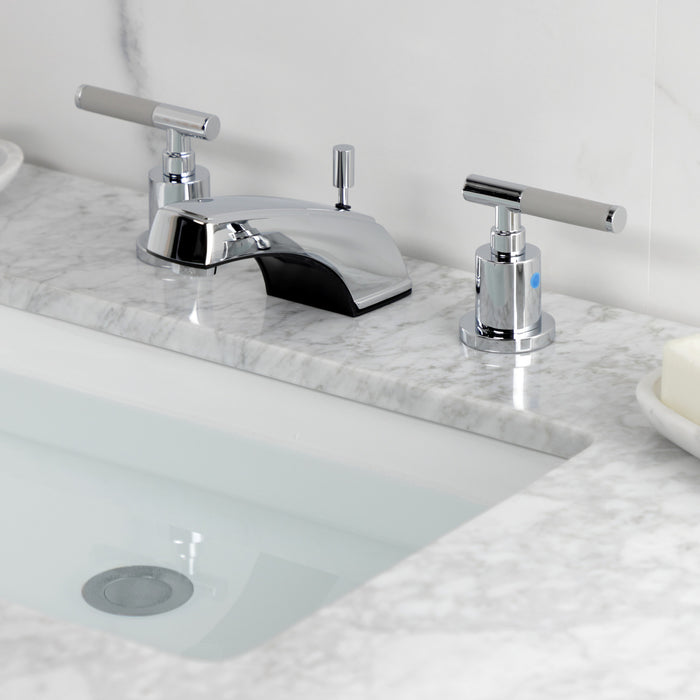 Kingston Tulare KB8921CKL - Kaiser Two-Handle 3-Hole Deck Mount Widespread Bathroom Faucet with Pop-Up Drain, Polished Chrome