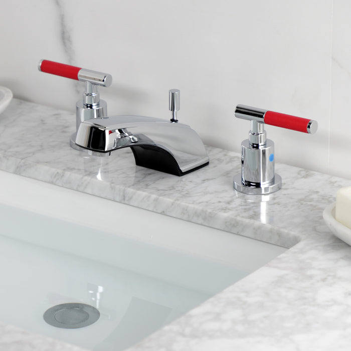 Kingston Tulare KB8921CKL - Kaiser Two-Handle 3-Hole Deck Mount Widespread Bathroom Faucet with Pop-Up Drain, Polished Chrome