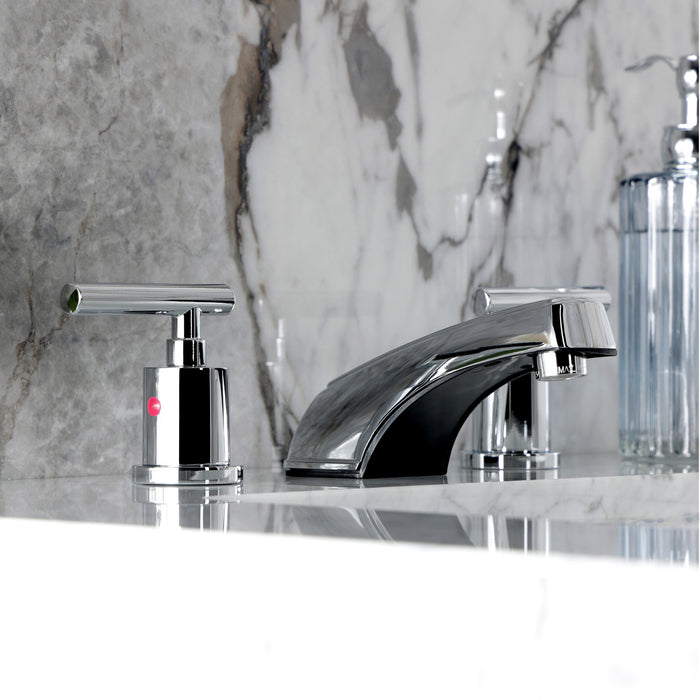 Kingston Tulare KB8921CML - Manhattan Two-Handle 3-Hole Deck Mount Widespread Bathroom Faucet with Pop-Up Drain, Polished Chrome