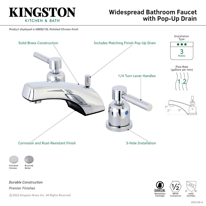 Concord KB8921DL Two-Handle 3-Hole Deck Mount Widespread Bathroom Faucet with Plastic Pop-Up, Polished Chrome