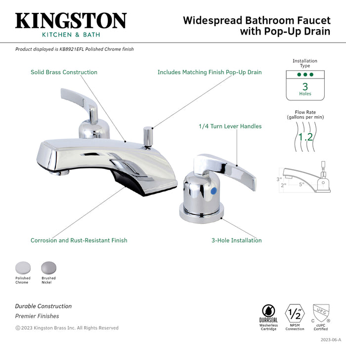 Centurion KB8921EFL Two-Handle 3-Hole Deck Mount Widespread Bathroom Faucet with Plastic Pop-Up, Polished Chrome