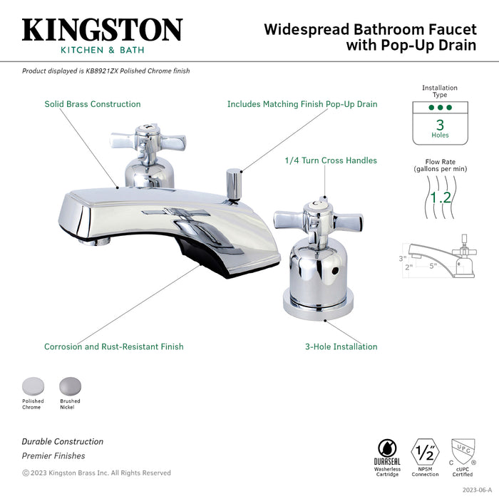 Millennium KB8921ZX Two-Handle 3-Hole Deck Mount Widespread Bathroom Faucet with Plastic Pop-Up, Polished Chrome