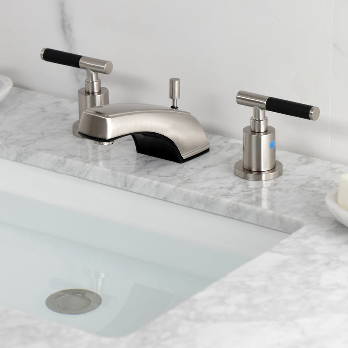 Kingston Tulare KB8928CKL - Kaiser Two-Handle 3-Hole Deck Mount Widespread Bathroom Faucet with Pop-Up Drain, Brushed Nickel