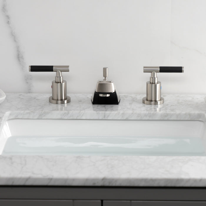 Kingston Tulare KB8928CKL - Kaiser Two-Handle 3-Hole Deck Mount Widespread Bathroom Faucet with Pop-Up Drain, Brushed Nickel