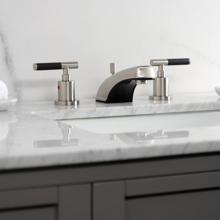 Kingston Tulare KB8928CKL - Kaiser Two-Handle 3-Hole Deck Mount Widespread Bathroom Faucet with Pop-Up Drain, Brushed Nickel