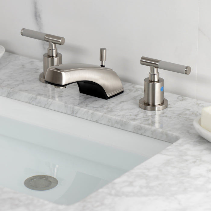 Kingston Tulare KB8928CKL - Kaiser Two-Handle 3-Hole Deck Mount Widespread Bathroom Faucet with Pop-Up Drain, Brushed Nickel