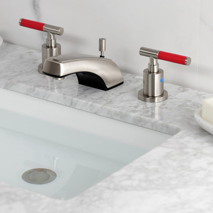 Kingston Tulare KB8928CKL - Kaiser Two-Handle 3-Hole Deck Mount Widespread Bathroom Faucet with Pop-Up Drain, Brushed Nickel