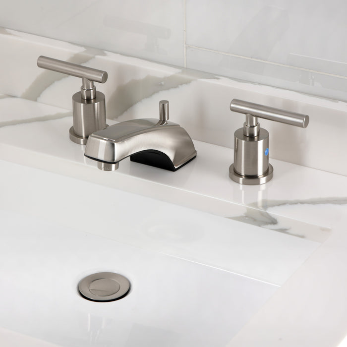 Kingston Tulare KB8928CML - Manhattan Two-Handle 3-Hole Deck Mount Widespread Bathroom Faucet with Pop-Up Drain, Brushed Nickel