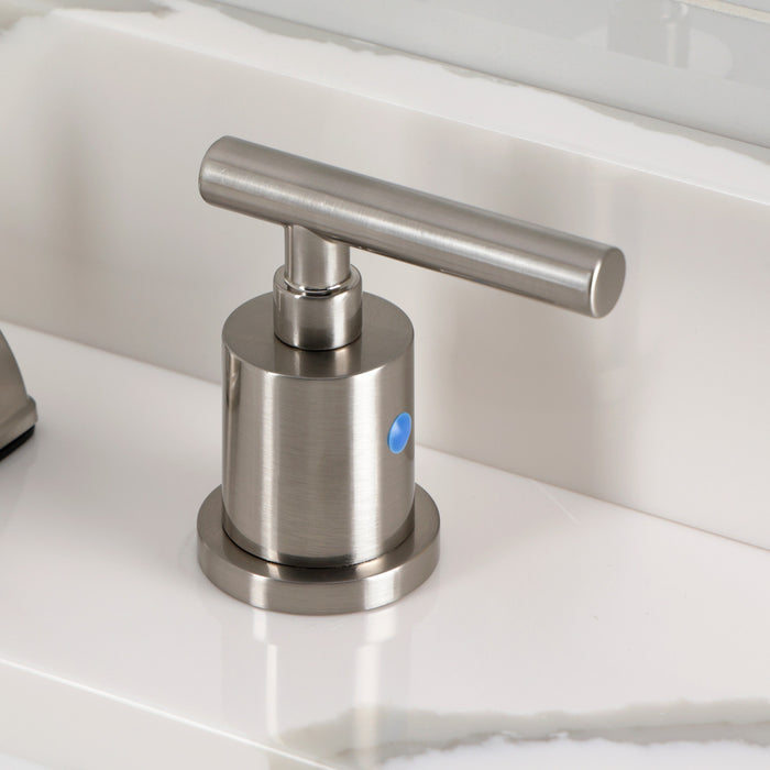 Kingston Tulare KB8928CML - Manhattan Two-Handle 3-Hole Deck Mount Widespread Bathroom Faucet with Pop-Up Drain, Brushed Nickel