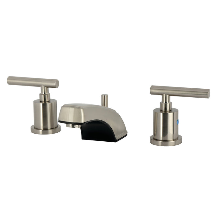 Kingston Tulare KB8928CML - Manhattan Two-Handle 3-Hole Deck Mount Widespread Bathroom Faucet with Pop-Up Drain, Brushed Nickel