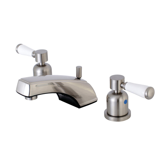 Paris KB8928DPL Two-Handle 3-Hole Deck Mount Widespread Bathroom Faucet with Plastic Pop-Up, Brushed Nickel