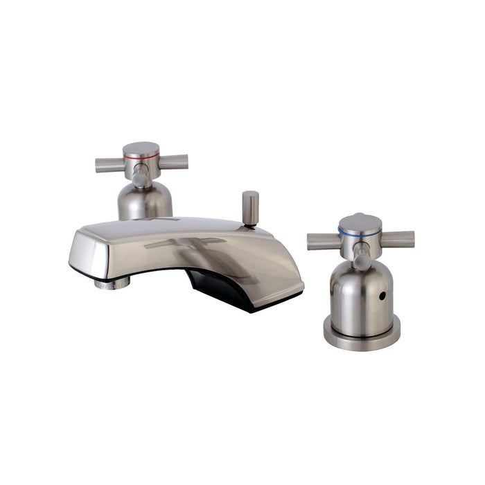 Kingston Tulare KB8928DX - Concord Two-Handle 3-Hole Deck Mount Widespread Bathroom Faucet with Pop-Up Drain, Brushed Nickel