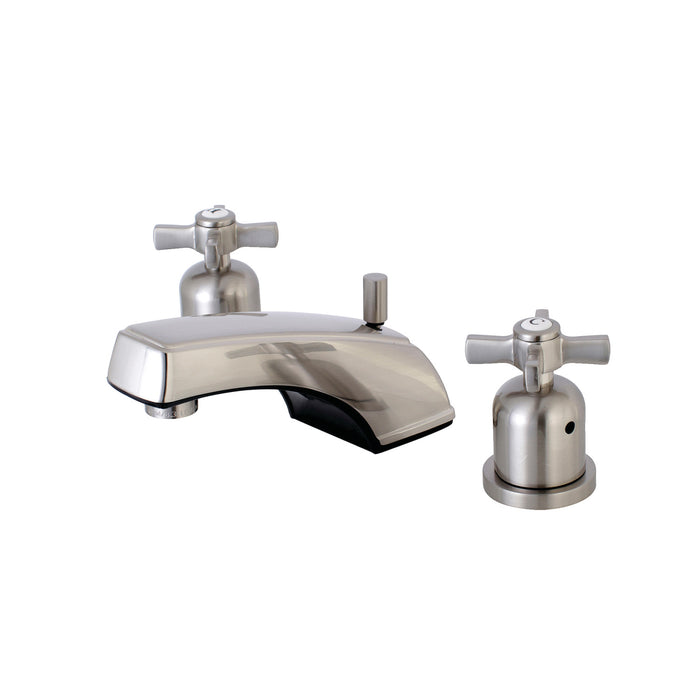 Millennium KB8928ZX Two-Handle 3-Hole Deck Mount Widespread Bathroom Faucet with Plastic Pop-Up, Brushed Nickel
