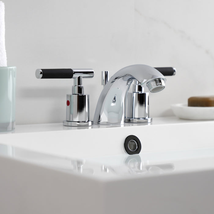 Kingston Tulare KB8951CKL - Kaiser Two-Handle 3-Hole Deck Mount Mini-Widespread Bathroom Faucet with Pop-Up Drain, Polished Chrome