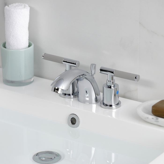 Kingston Tulare KB8951CKL - Kaiser Two-Handle 3-Hole Deck Mount Mini-Widespread Bathroom Faucet with Pop-Up Drain, Polished Chrome