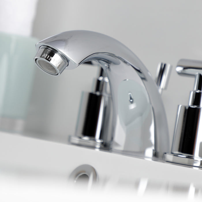 Kingston Tulare KB8951CKL - Kaiser Two-Handle 3-Hole Deck Mount Mini-Widespread Bathroom Faucet with Pop-Up Drain, Polished Chrome