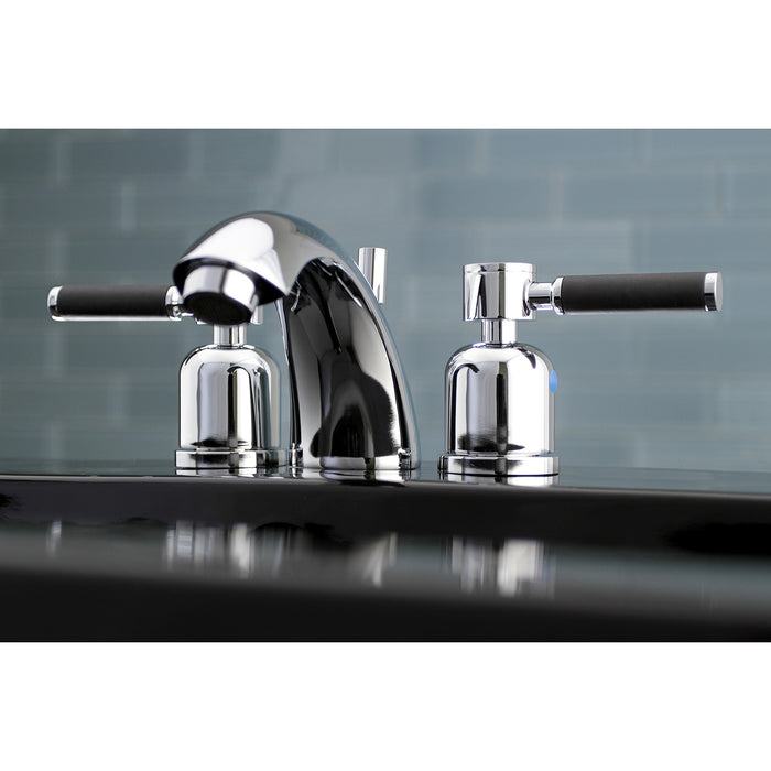 Kingston Tulare KB8951DKL - Kaiser Two-Handle 3-Hole Deck Mount Mini-Widespread Bathroom Faucet with Pop-Up Drain, Polished Chrome