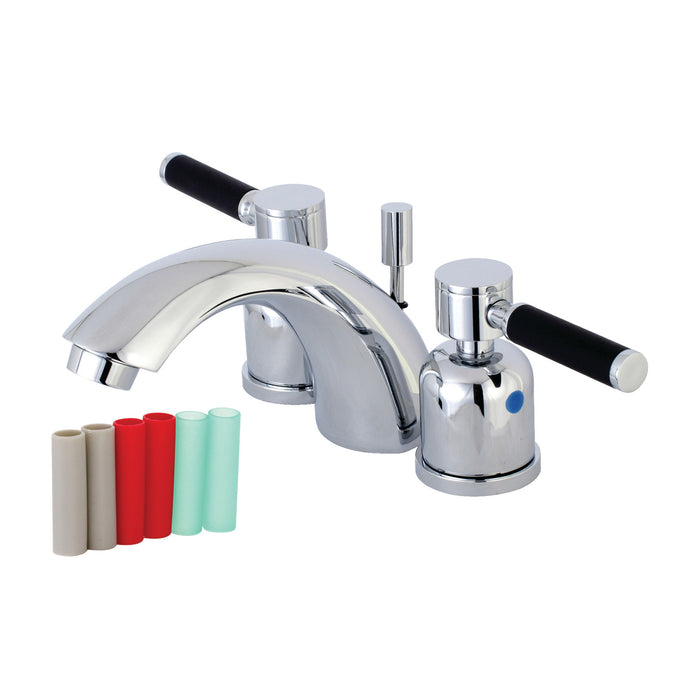 Kingston Tulare KB8951DKL - Kaiser Two-Handle 3-Hole Deck Mount Mini-Widespread Bathroom Faucet with Pop-Up Drain, Polished Chrome