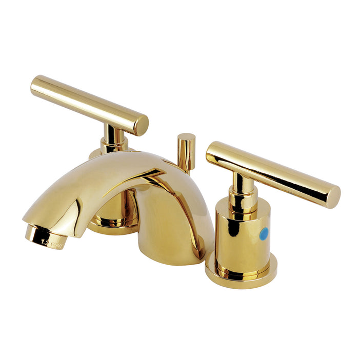 Manhattan KB8952CML Two-Handle 3-Hole Deck Mount Mini-Widespread Bathroom Faucet with Pop-Up Drain, Polished Brass
