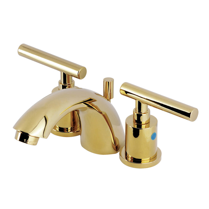 Kingston Tulare KB8952CML - Manhattan Two-Handle 3-Hole Deck Mount Mini-Widespread Bathroom Faucet with Pop-Up Drain, Polished Brass