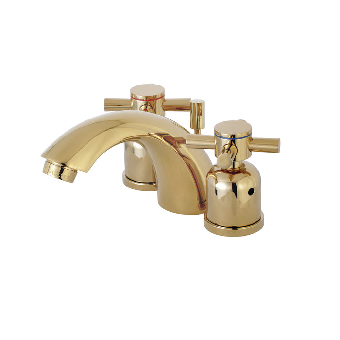 Kingston Tulare KB8952DX - Concord Two-Handle 3-Hole Deck Mount Mini-Widespread Bathroom Faucet with Pop-Up Drain, Polished Brass