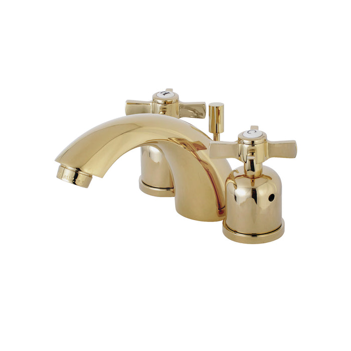 Kingston Tulare KB8952ZX - Millennium Two-Handle 3-Hole Deck Mount Mini-Widespread Bathroom Faucet with Pop-Up Drain, Polished Brass