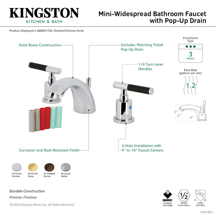 Kingston Tulare KB8955CKL - Kaiser Two-Handle 3-Hole Deck Mount Mini-Widespread Bathroom Faucet with Pop-Up Drain, Oil Rubbed Bronze