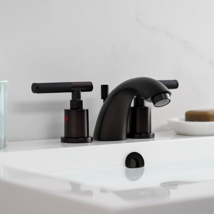 Kingston Tulare KB8955CKL - Kaiser Two-Handle 3-Hole Deck Mount Mini-Widespread Bathroom Faucet with Pop-Up Drain, Oil Rubbed Bronze