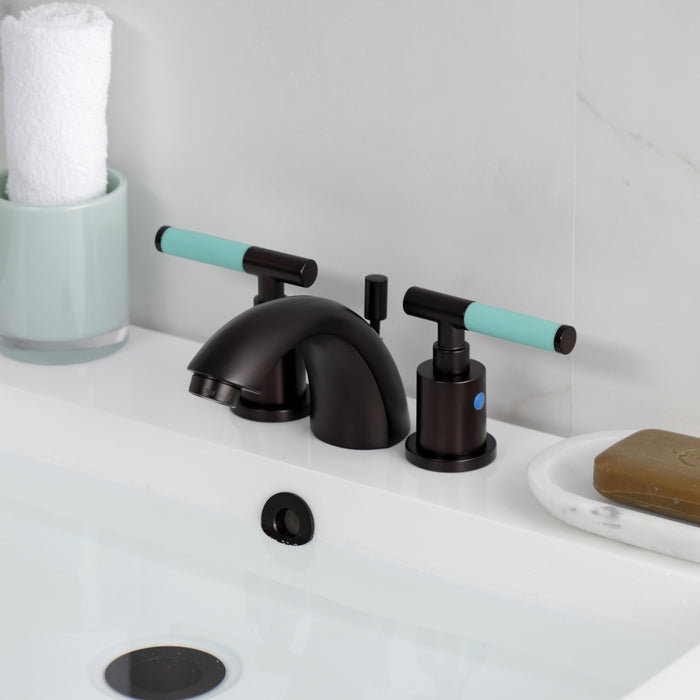 Kingston Tulare KB8955CKL - Kaiser Two-Handle 3-Hole Deck Mount Mini-Widespread Bathroom Faucet with Pop-Up Drain, Oil Rubbed Bronze