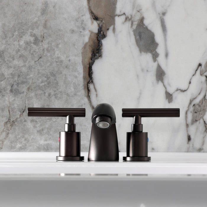 Kingston Tulare KB8955CML - Manhattan Two-Handle 3-Hole Deck Mount Mini-Widespread Bathroom Faucet with Pop-Up Drain, Oil Rubbed Bronze