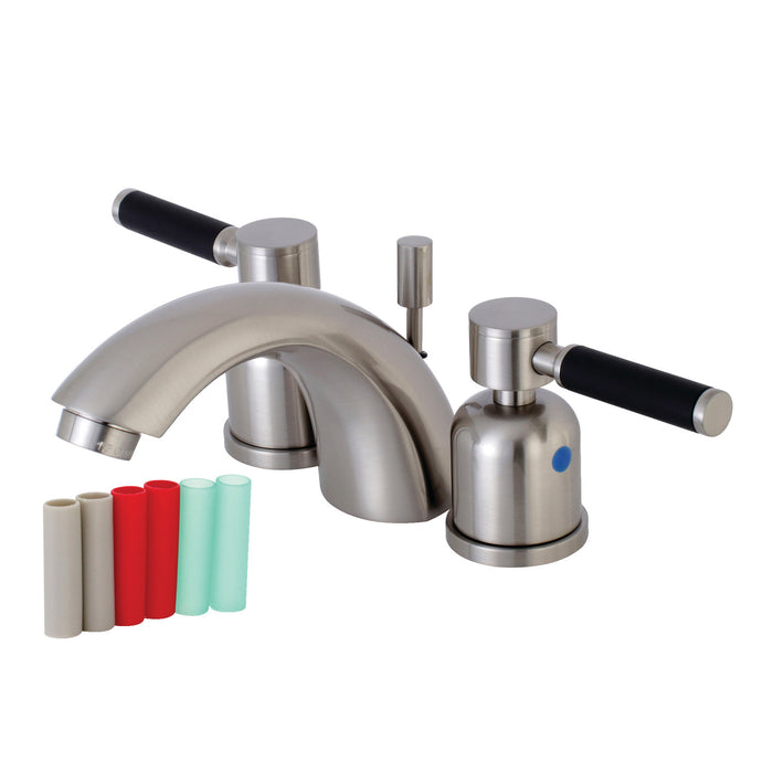 Kingston Tulare KB8958DKL - Kaiser Two-Handle 3-Hole Deck Mount Mini-Widespread Bathroom Faucet with Pop-Up Drain, Brushed Nickel
