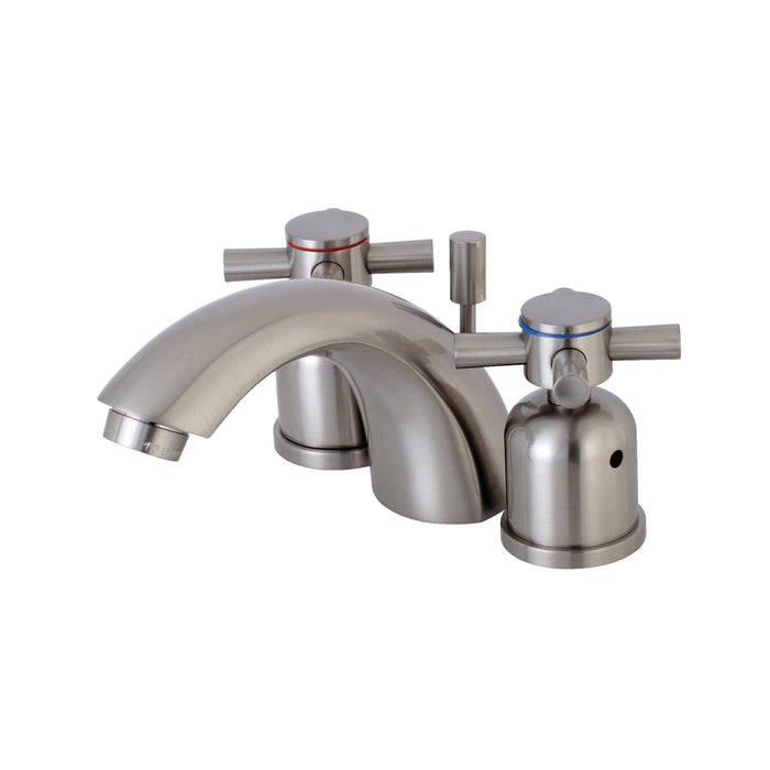 Kingston Tulare KB8958DX - Concord Two-Handle 3-Hole Deck Mount Mini-Widespread Bathroom Faucet with Pop-Up Drain, Brushed Nickel