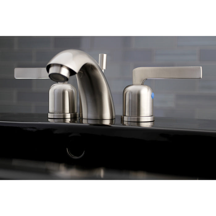 Kingston Tulare KB8958EFL - Centurion Two-Handle 3-Hole Deck Mount Mini-Widespread Bathroom Faucet with Pop-Up Drain, Brushed Nickel
