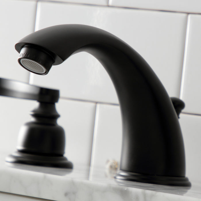 Kingston Tulare KB8960FL - Royale Two-Handle 3-Hole Deck Mount Widespread Bathroom Faucet with Pop-Up Drain, Matte Black