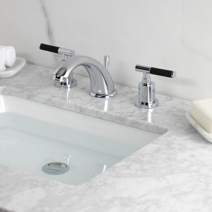 Kingston Tulare KB8961CKL - Kaiser Two-Handle 3-Hole Deck Mount Widespread Bathroom Faucet with Pop-Up Drain, Polished Chrome