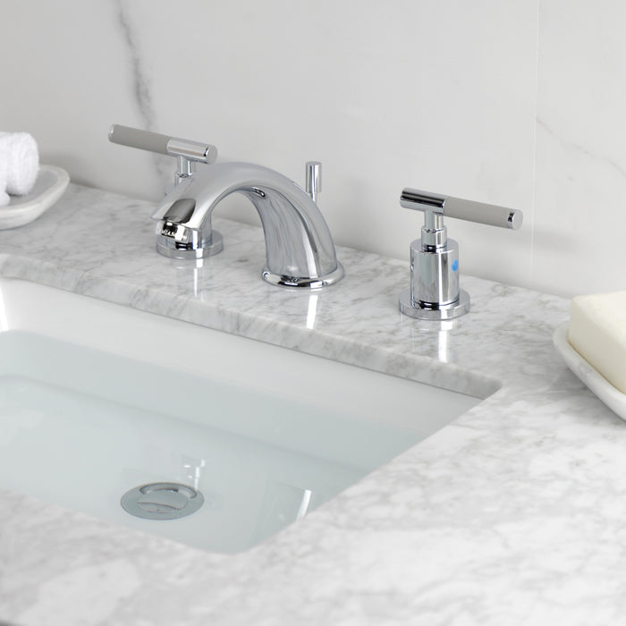 Kingston Tulare KB8961CKL - Kaiser Two-Handle 3-Hole Deck Mount Widespread Bathroom Faucet with Pop-Up Drain, Polished Chrome
