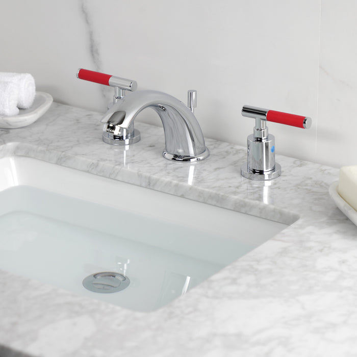 Kingston Tulare KB8961CKL - Kaiser Two-Handle 3-Hole Deck Mount Widespread Bathroom Faucet with Pop-Up Drain, Polished Chrome