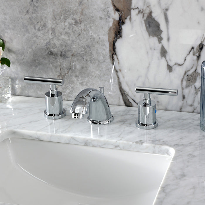 Kingston Tulare KB8961CML - Manhattan Two-Handle 3-Hole Deck Mount Widespread Bathroom Faucet with Pop-Up Drain, Polished Chrome