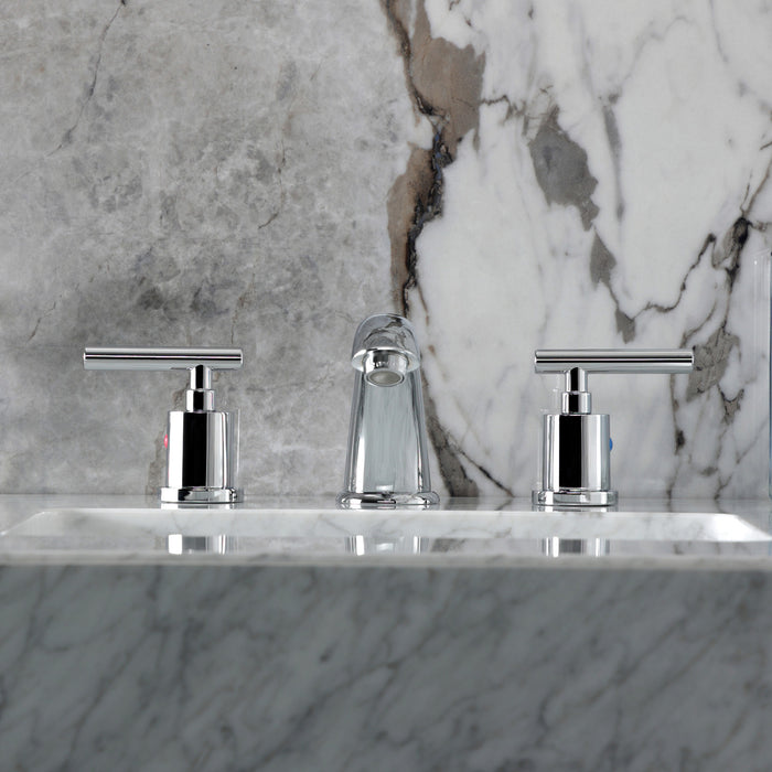Kingston Tulare KB8961CML - Manhattan Two-Handle 3-Hole Deck Mount Widespread Bathroom Faucet with Pop-Up Drain, Polished Chrome
