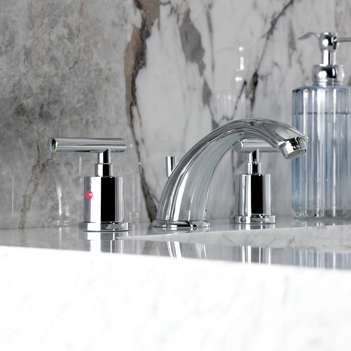 Kingston Tulare KB8961CML - Manhattan Two-Handle 3-Hole Deck Mount Widespread Bathroom Faucet with Pop-Up Drain, Polished Chrome