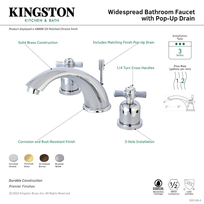 Millennium KB8961ZX Two-Handle 3-Hole Deck Mount Widespread Bathroom Faucet with Plastic Pop-Up, Polished Chrome