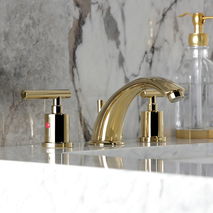 Kingston Tulare KB8962CML - Manhattan Two-Handle 3-Hole Deck Mount Widespread Bathroom Faucet with Pop-Up Drain, Polished Brass