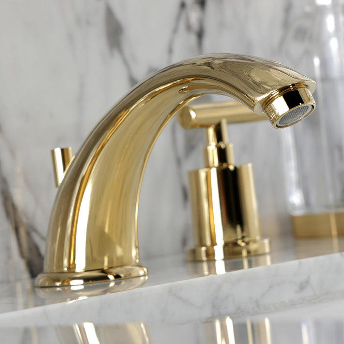 Kingston Tulare KB8962CML - Manhattan Two-Handle 3-Hole Deck Mount Widespread Bathroom Faucet with Pop-Up Drain, Polished Brass