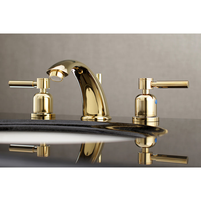 Kingston Tulare KB8962DL - Concord Two-Handle 3-Hole Deck Mount Widespread Bathroom Faucet with Pop-Up Drain, Polished Brass